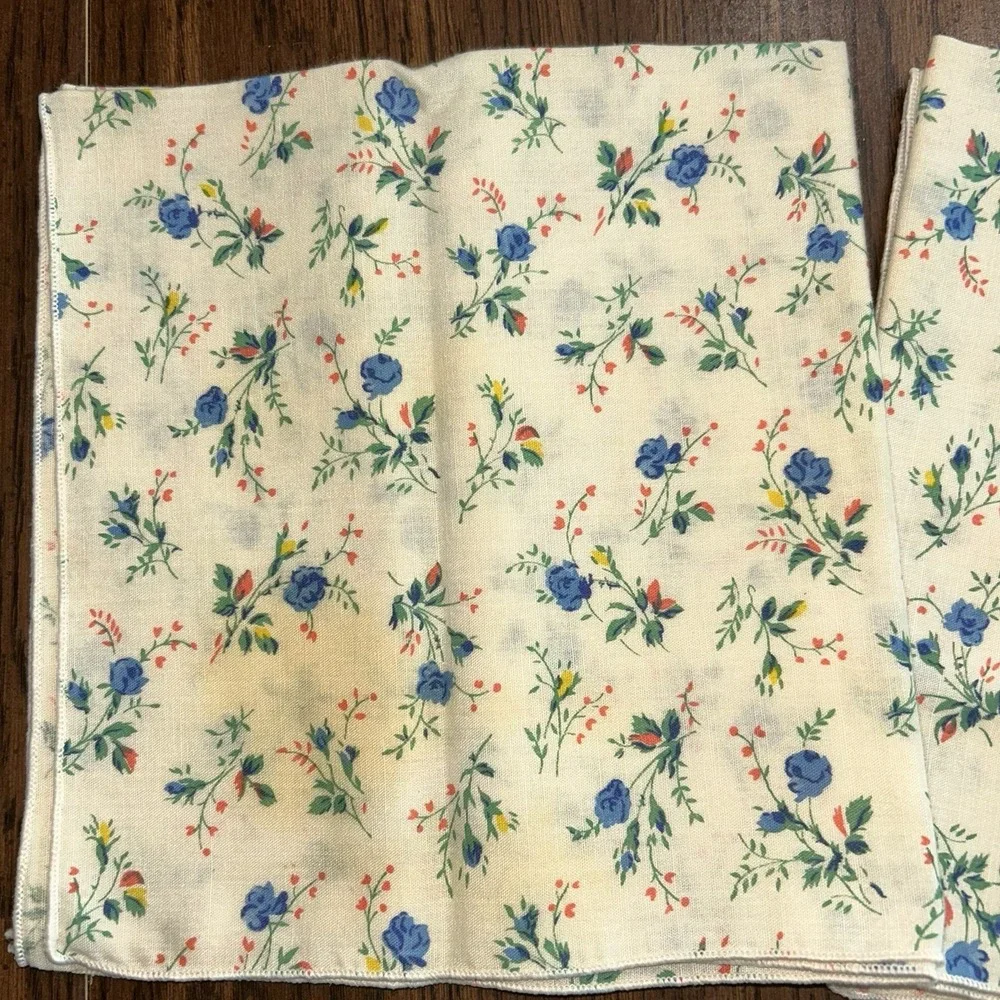 Vintage Floral Cloth Napkins Set Of 8 Blue Rose Country Table Cottage Decor